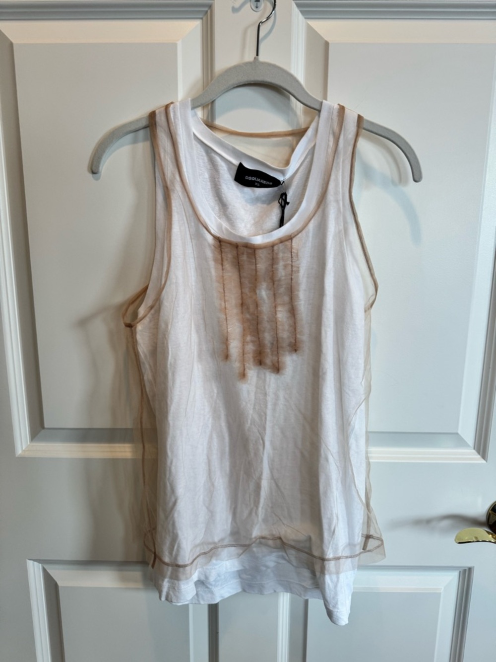 Dsquared2 White Layered Tank Top with Sheer Brown overlay
